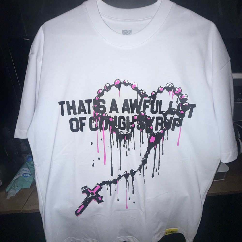 White Graphic T-Shirt with Pink Accents